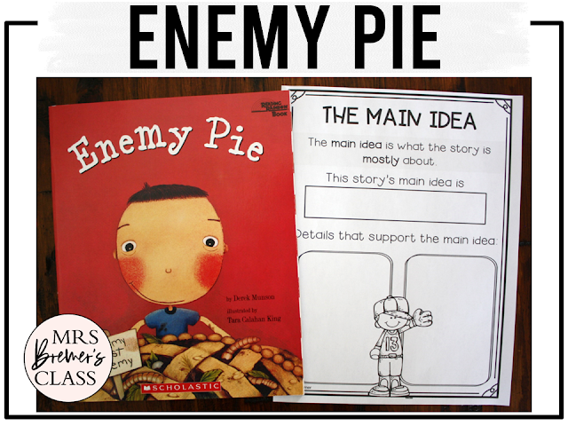 Enemy Pie book activities unit with literacy printables, reading comprehension companion worksheets, lesson ideas, and a craft for First Grade and Second Grade