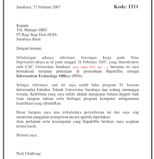 Contoh Application Letter