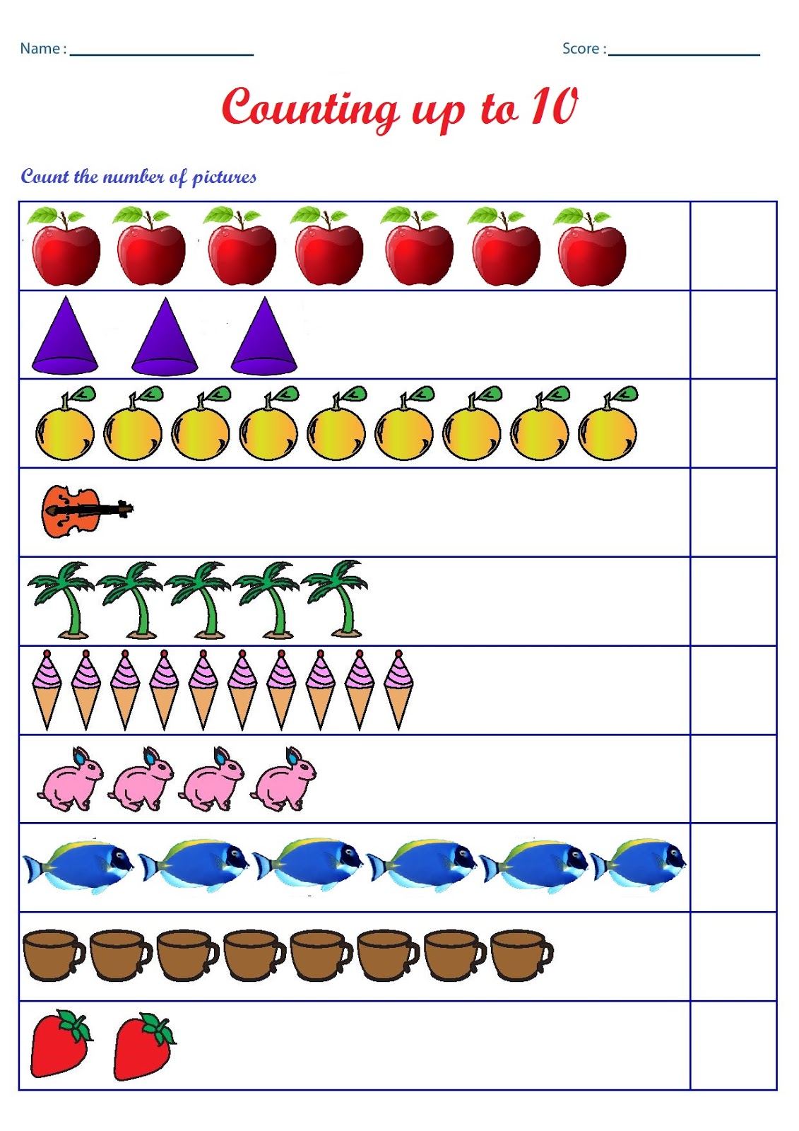 kindergarten worksheets counting worksheets count the number of pictures up to 10