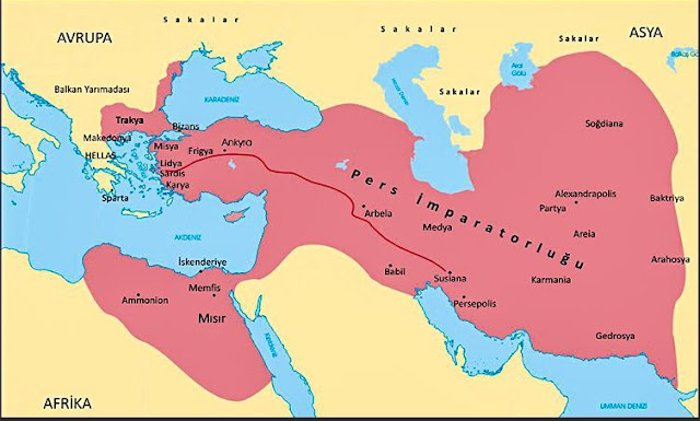 Eskiçağ dünyasında ilk kez bir dünya imparatorluğu oluşturan Perslerin haritası