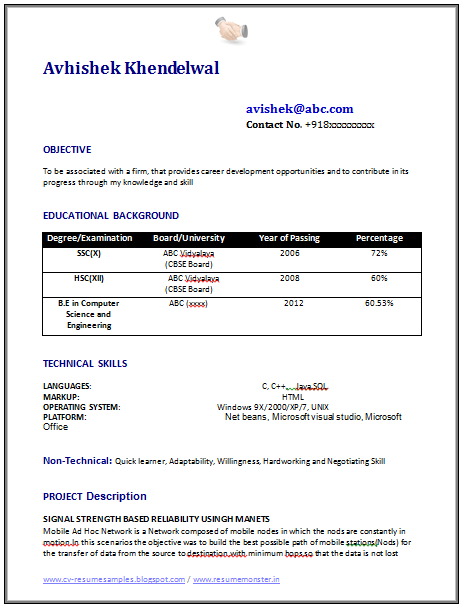 Over 10000 CV and Resume Samples with Free Download: Computer Science Resume Format