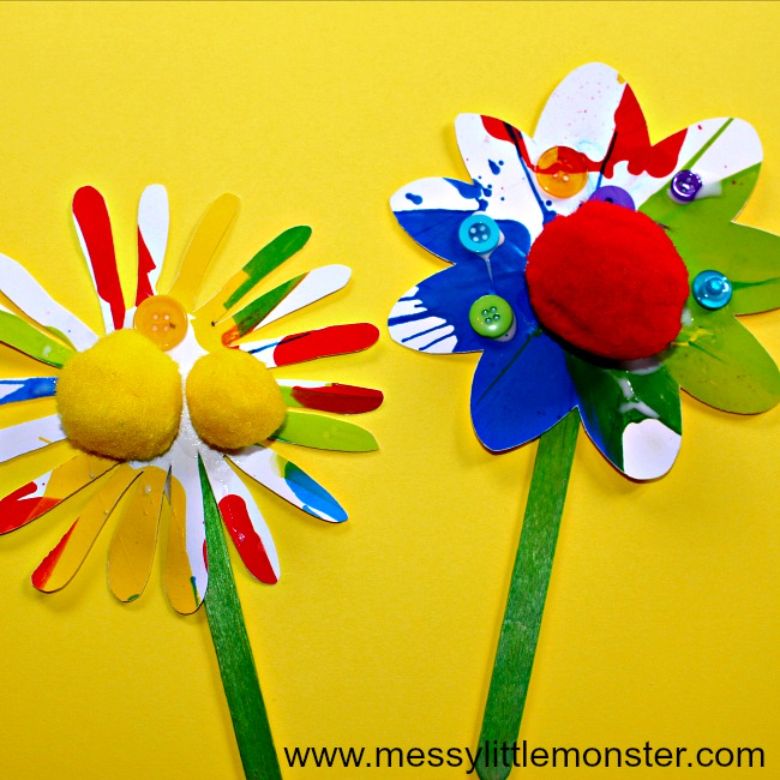 Rainbow flower spin art project for kids