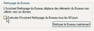 capture d'écran Windows XP - Nettoyage du Bureau