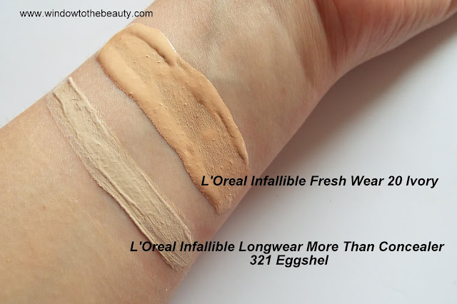 L'Oreal Infallible korektor 321 Eggshel swatche zdjęcia