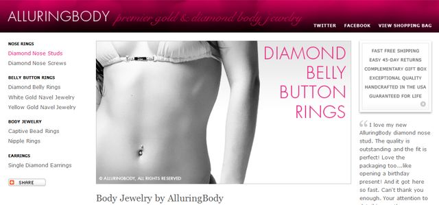 Gold and diamond body jewelry