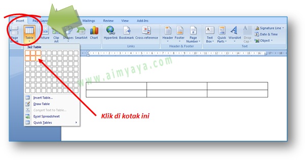 gambar: cara membuat tabel untuk penandatanganan dokumen di Microsoft Word