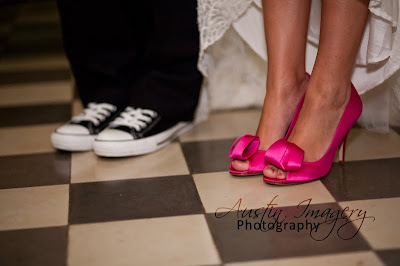 Kate Shoes on Lluhlier Wedding Gown And Her Fuschia Pink Kate Spade Shoes