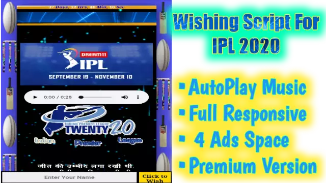 IPL 2020 - Premium Wishing Script For Blogger