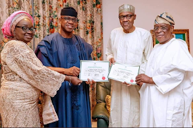 Dapo Abiodun Visit Buhari, Presents His Certificate Of Return - Photos