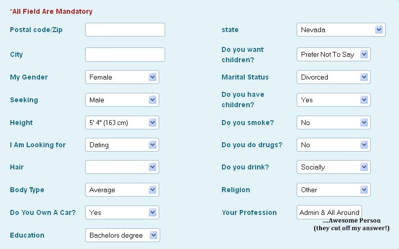 dating website questionnaire