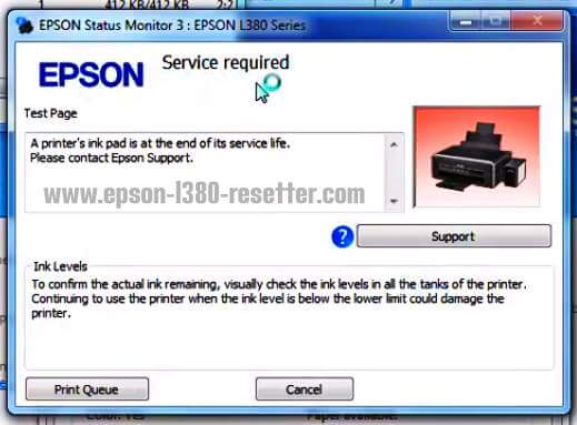 Epson L380 Resetter - Service Required Notice