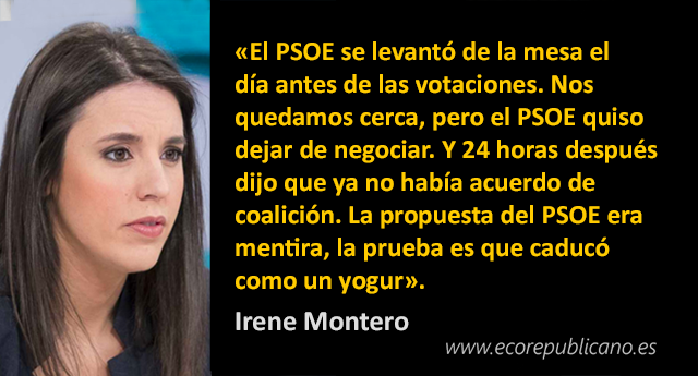 Irene Montero: "Nunca hemos querido sillones, queremos cambiar la vida de la gente".