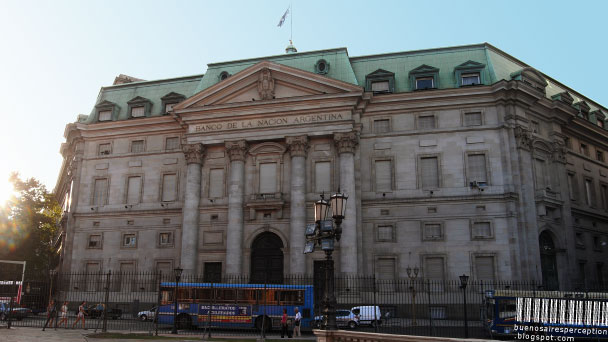 Headquarters of the Bank of the Argentine Nation in front of the Plaza de Mayo in Buenos Aires, Argentina