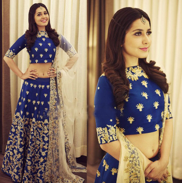 Raashi Khanna in Blue Embroidered Lehenga Stills at South Scope Lifestyle Awards 2016