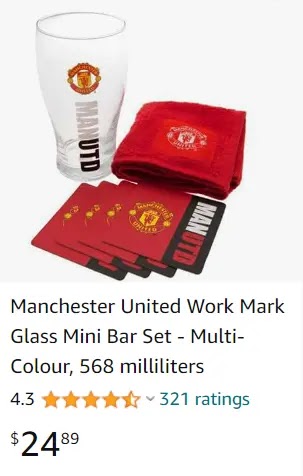 Buy Manchester United Work Mark Glass Mini Bar Set - Multi-Colour, 568 milliliters