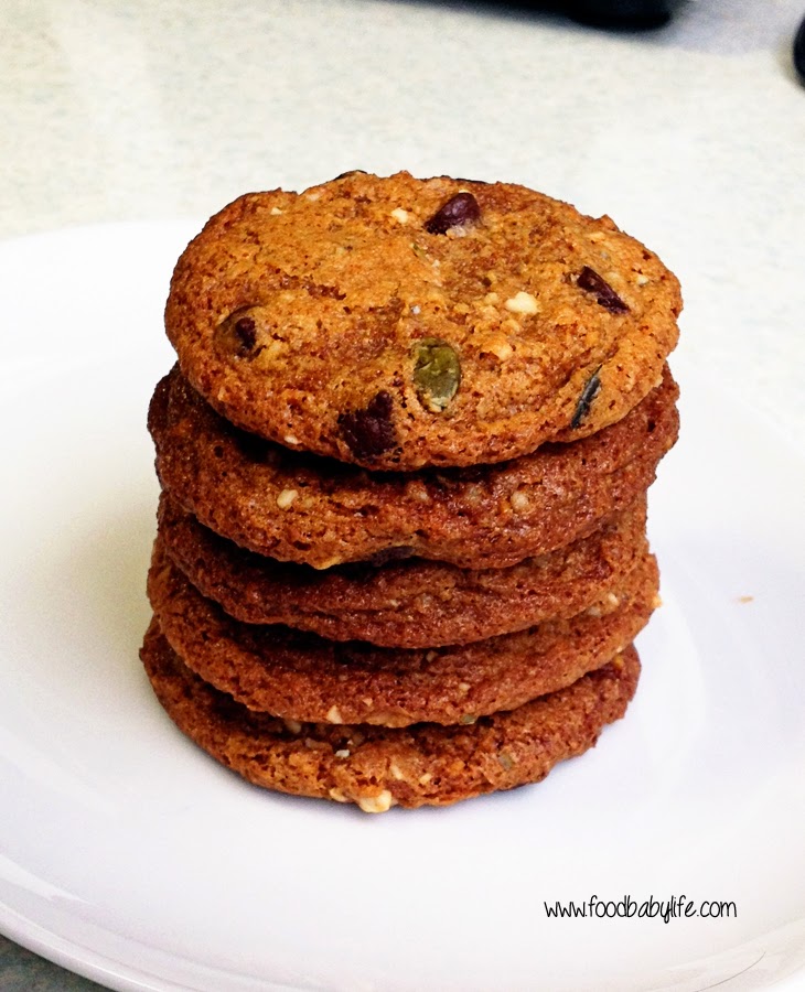 Coconut Oil Chocolate Chip and Nut Cookies Stack  © www.foodbabylife.com