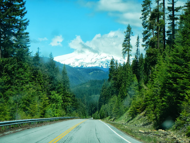 mt. hood peaking from behind the clouds in oregon