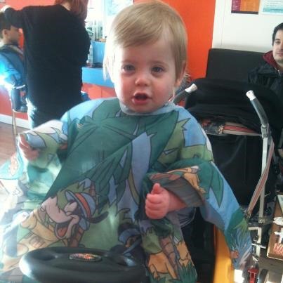 Pre-hair cut - looks like he's enjoying!