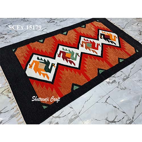Peacock design (3'x5' feet) floormat rug in Rangpur Satranji শতরঞ্জি ডিজাইন SCEx-15179
