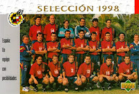 Selección de ESPAÑA - Temporada 1997-98 - Kiko, Roberto Ríos, Cañizares, Zubizarreta, Miguel Ángel Nadal y Pizzi; Javier Clemente (seleccionador), Etxeberría, Oli, Abelardo, Fernando Hierro, Alfonso, Luis Enrique, Alcorta y Delgado Meco (preparador físico); Raúl, Lardín, Ferrer, Sergi, Aguilera y Guillermo Amor - Plantel de España para partido amistoso contra Rumanía, jugado en Palma de Mallorca el 19/11/1997