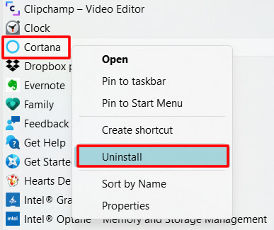 uninstall-cortana-windows-11