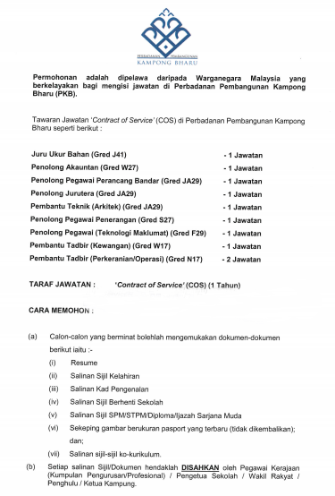 Jawatan Kosong di Perbadanan Pembangunan Kampong Baru (PKB 