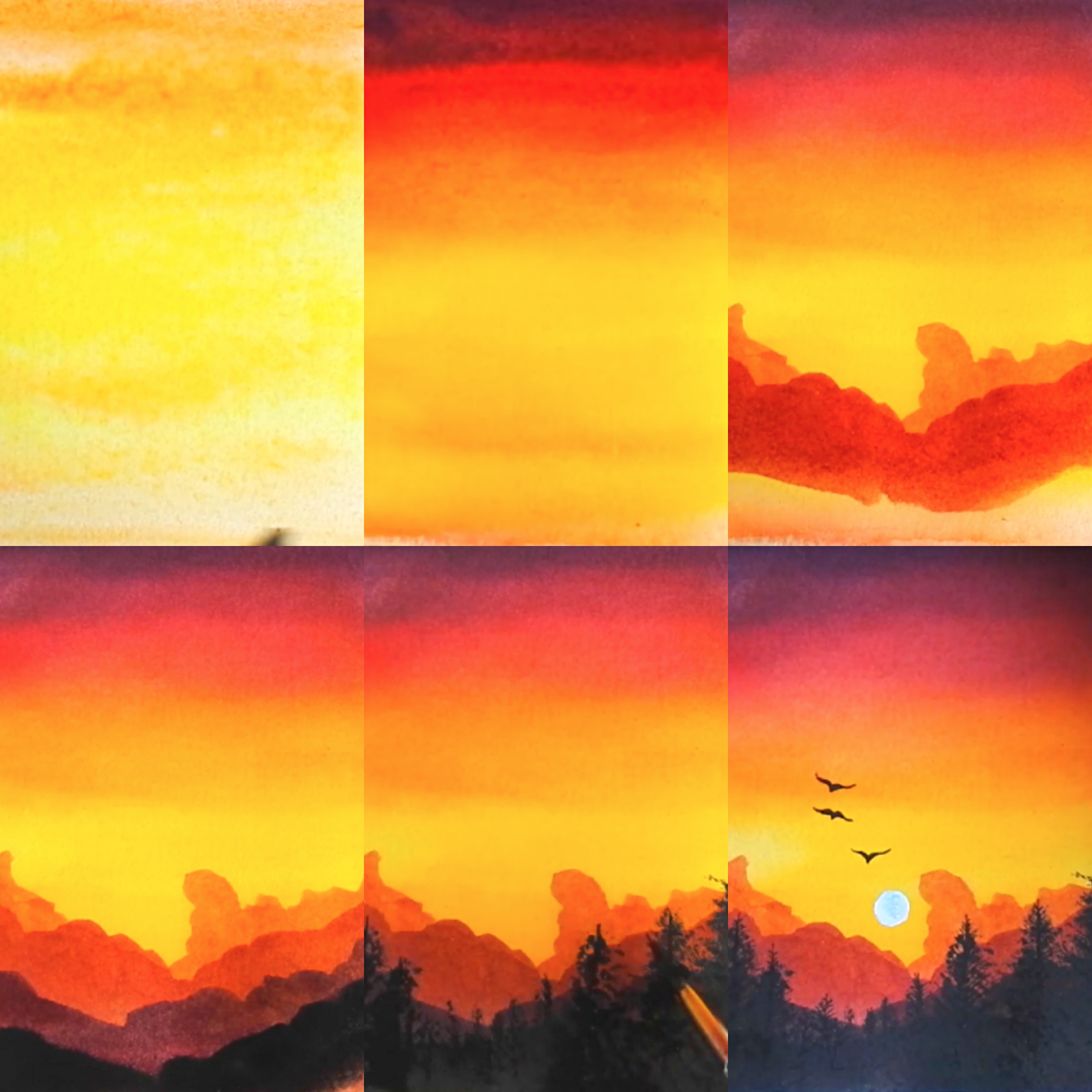 How to draw a sunset landscape step by step tutorial for beginner easy DIY