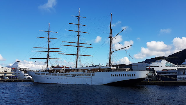 Square-rigged Barque/cruise ship Sea Cloud II in Bergen, Norway; Ships in Bergen