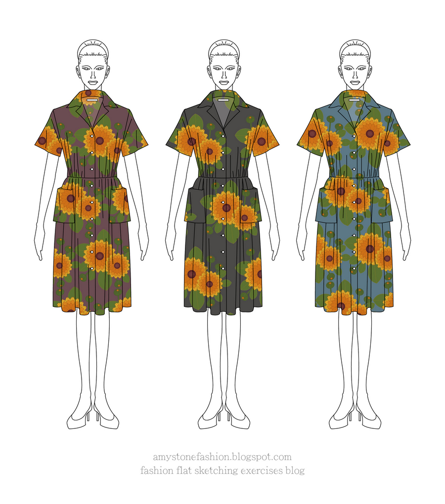 Calendula Print Dresses Drawing