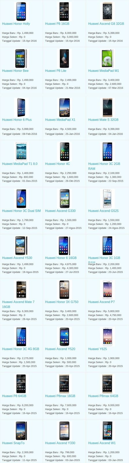 Daftar Harga Hp Terbaru Huawei Mei 2016