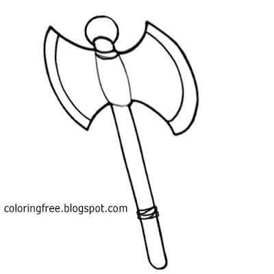Strong Dark Ages weapon of war two head axe medieval clip artwork for teenagers to color and print