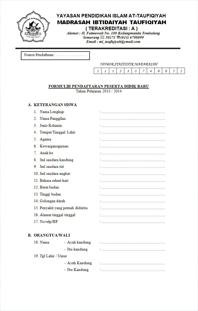 Contoh Formulir Pendaftaran Ekstrakurikuler Pramuka 