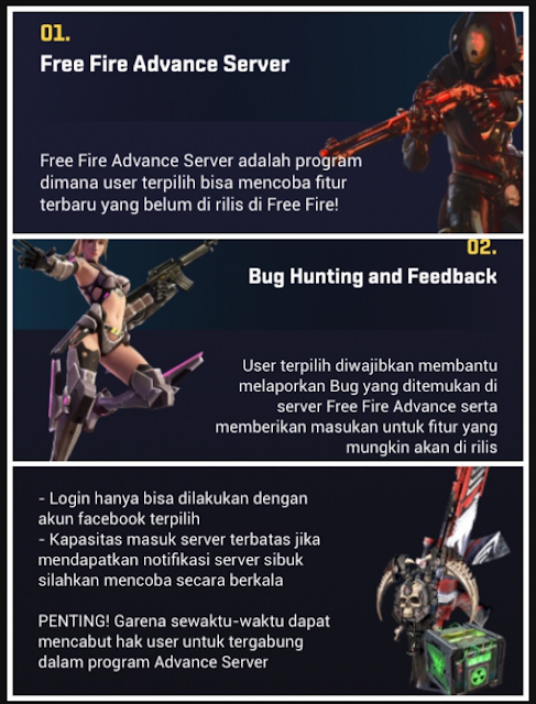 Free Fire advance server, Cara login dan penjelasan detail dari Garena