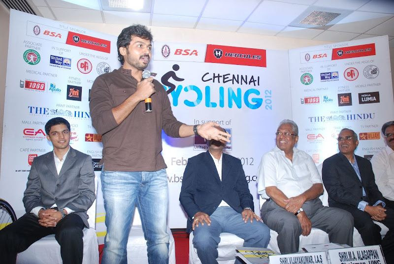 Actor Karthi Chennai Cycling  Launch Stills film pics