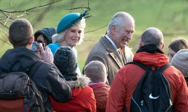 King Charles, the Duke and Duchess of Gloucester at the New Year's Eve Mattins Service. Queen Camilla wore a sky blue coat dress