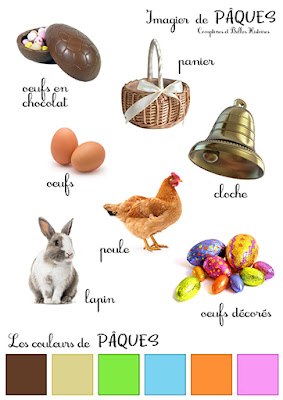 Imagier de la la fête de Pâques  Easter), sur le thème des oeufs, lapin, poule, et le chocolat - Imagier réalisé par Comptines & Belles Histoires