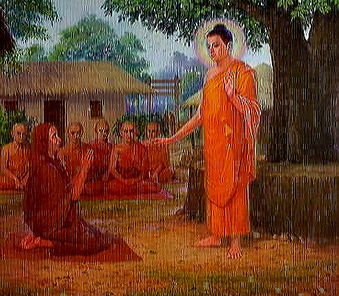 Lord Buddha gives blessings to his wife yashodhara