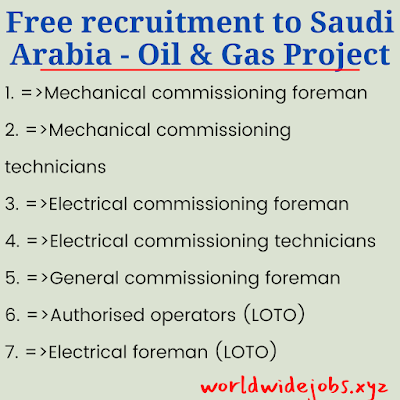 Free recruitment to Saudi Arabia - Oil & Gas Project