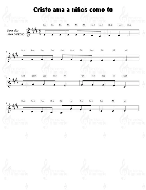Cristo ama a niños como tu | Partitura gratis para saxofón alto + barítono