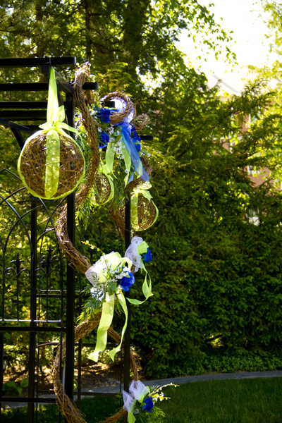 wedding arches blue and lime green wedding wims