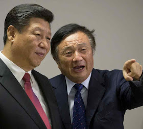 Ren Zhengfei, militar aposentado, na foto com Xi Jingping, é o único proprietário conhecido da Huawei e só tem o 1%
