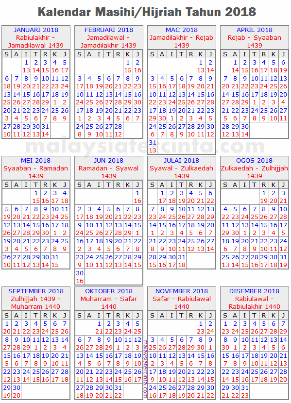 Kalendar Islam 2019 Masihi 1439 1440 Hijrah