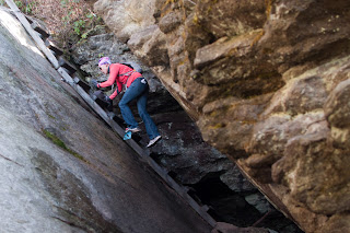 climbing out of a crevice