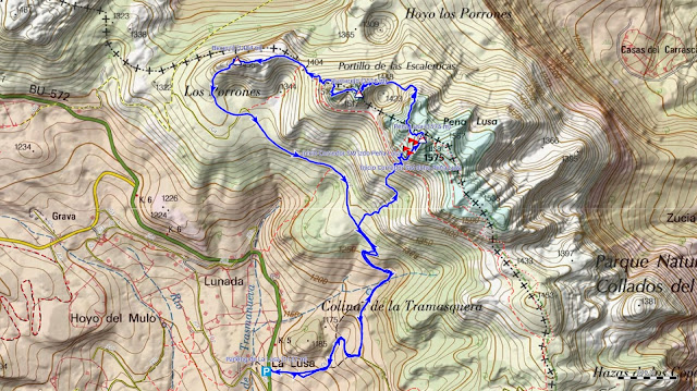 Mapa Ruta Peña Lusa Corredor SW Bustarejo Becerri