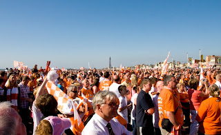 A sea of tangerine in front of Blackpool Tower