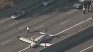 The plane landed on the highway