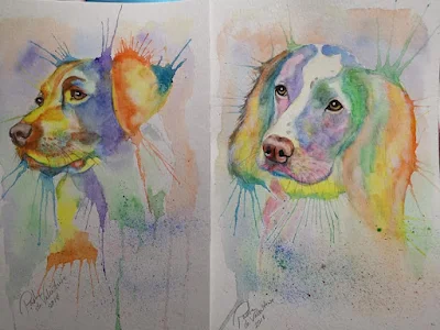 watercolour splash painting dogs cute portrait pets