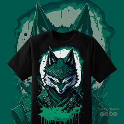 Kaos Evil Ninja Wolf Green Premium T-Shirt