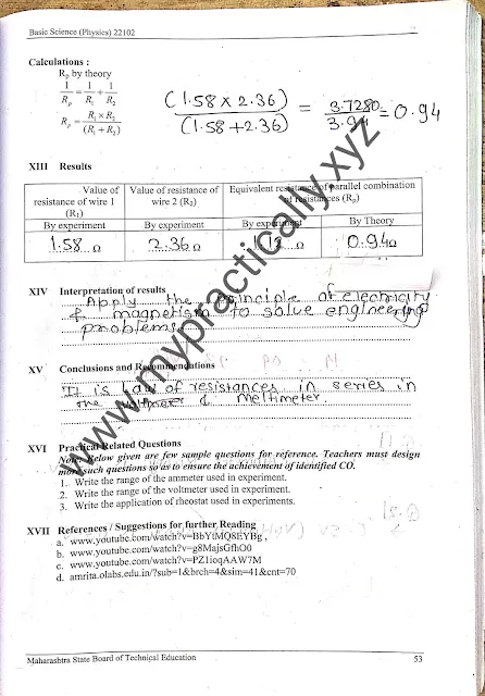 Parallel Law Of Resistances Practical Answer First Year - My Practically