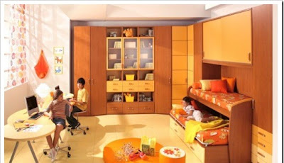 contemporary furniture for children room decorated in orange